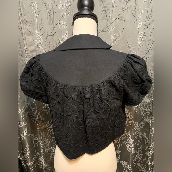 ROBERT RODRIGUEZ Black Boderie Lace Cropped Jacket Size 8Puff Sleeves - Picture 2 of 7